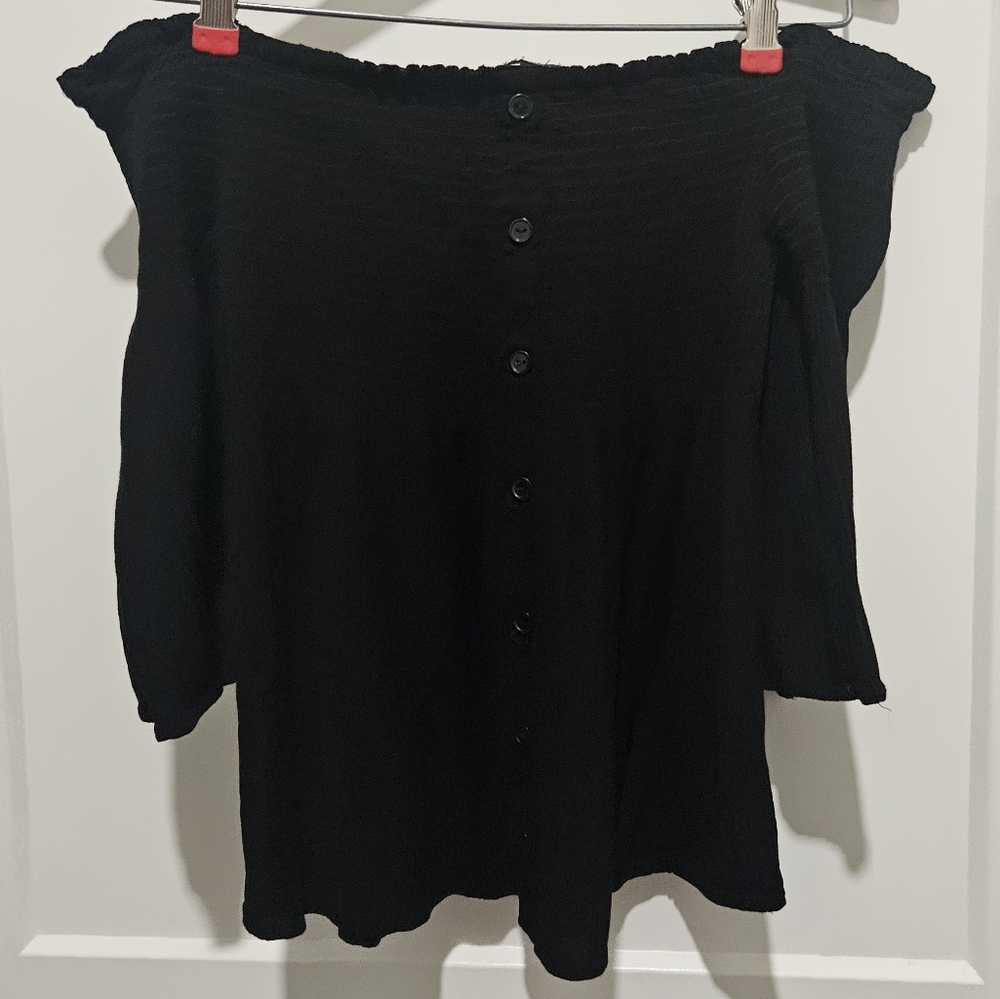 Black bare shoulder blouse